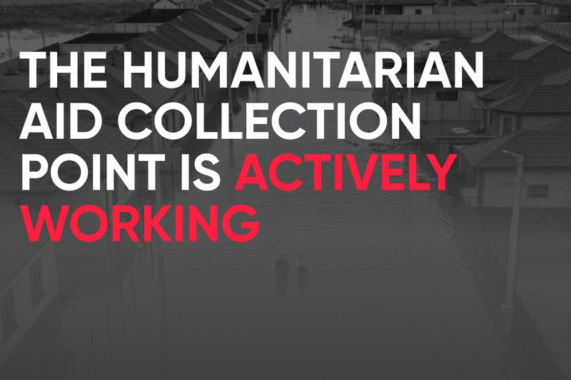 The humanitarian aid collection point is actively working